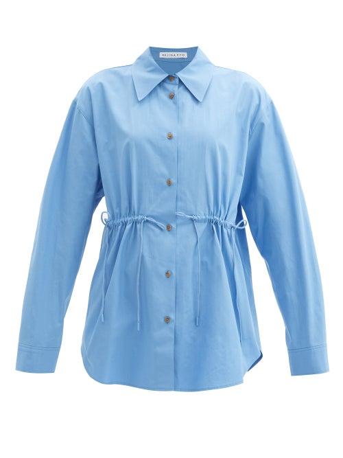 Rejina Pyo - Jolene Drawstring Organic-cotton Poplin Shirt - Womens - Blue