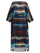 Matchesfashion.com Eskandar - Striped Silk-charmeuse Tunic Dress - Womens - Navy Multi