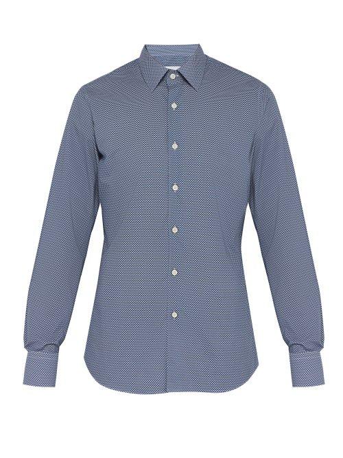 Matchesfashion.com Prada - Geometric Print Cotton Poplin Shirt - Mens - Blue Multi