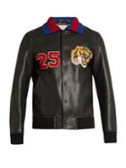 Gucci Tiger-appliqu Leather Bomber Jacket