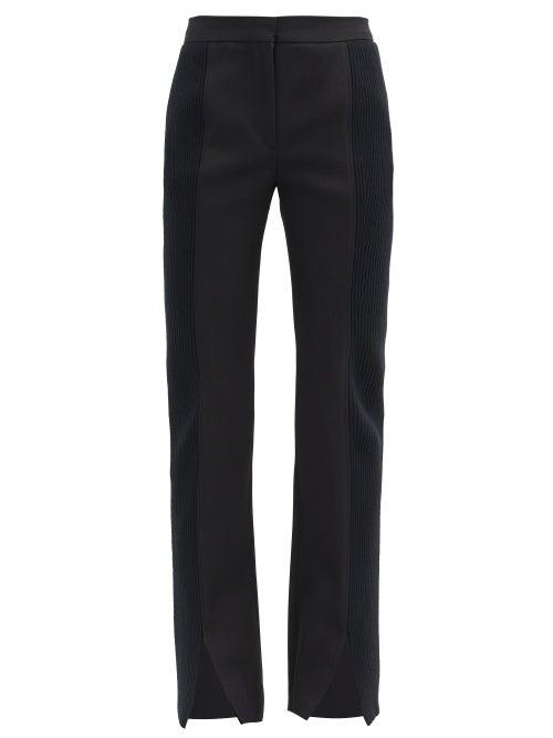 Matchesfashion.com Burberry - Ribbed-panel Flared Wool-barathea Suit Trousers - Womens - Black