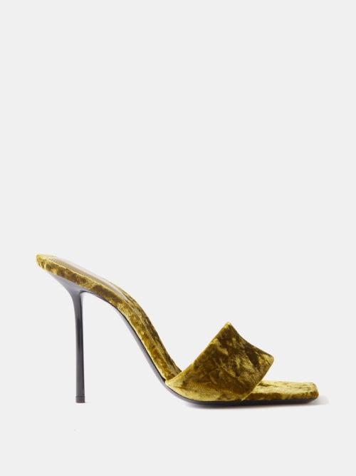 Saint Laurent - Lucky Square-toe Velvet Mules - Womens - Yellow Multi