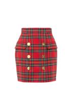 Matchesfashion.com Balmain - High-rise Wool-blend Tartan-twill Skirt - Womens - Red Multi