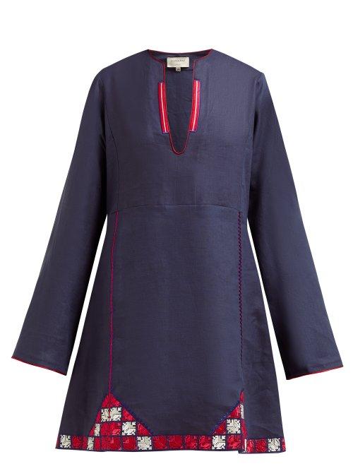 Matchesfashion.com Zeus + Dione - Skopelos Embroidered Linen Mini Dress - Womens - Navy