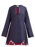Matchesfashion.com Zeus + Dione - Skopelos Embroidered Linen Mini Dress - Womens - Navy