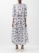 Gabriela Hearst - Lewis Floral-print Belted Linen Dress - Womens - Blue Print
