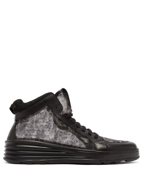 Matchesfashion.com Fendi - Ff Camo-print Mesh High-top Trainers - Mens - Black Multi