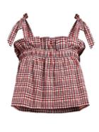 Matchesfashion.com Ganni - Ruffled Gingham Seersucker Top - Womens - Red