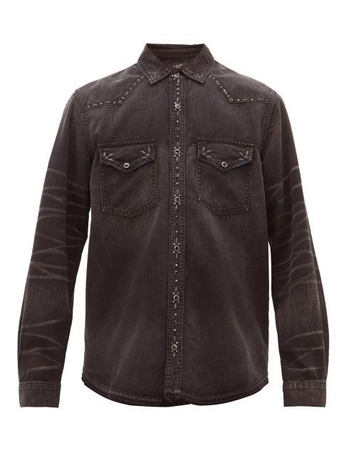 Matchesfashion.com Amiri - Studded Faded Cotton Denim Shirt - Mens - Black