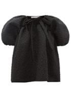 Matchesfashion.com Cecilie Bahnsen - Trille Puff Sleeve Floral Matelass Blouse - Womens - Black
