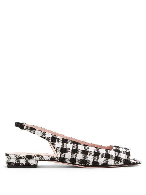 Matchesfashion.com Emilia Wickstead - Sabine Open-toe Slingback Gingham Flats - Womens - Black