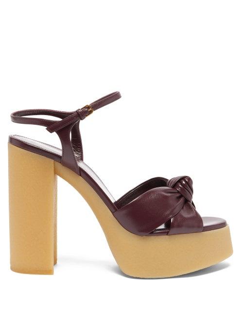 Saint Laurent - Bianca Knotted Leather And Wood Platform Sandals - Womens - Burgundy