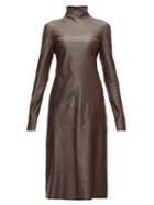Matchesfashion.com Bottega Veneta - High-neck Leather Midi Dress - Womens - Dark Brown