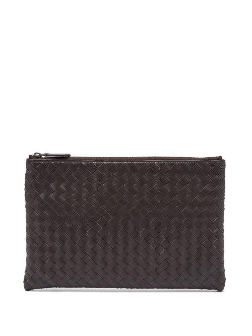 Matchesfashion.com Bottega Veneta - Intrecciato Small Leather Pouch - Mens - Brown