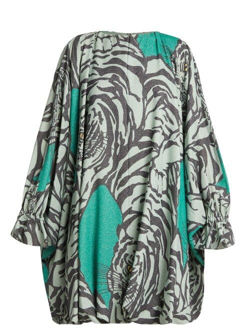 Matchesfashion.com Valentino - Tiger Print Balloon Sleeve Midi Dress - Womens - Green Print