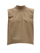 Matchesfashion.com Msgm - Houndstooth Tie Neck Wool Blend Top - Womens - Brown