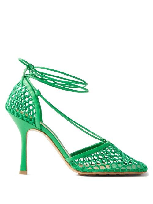 Bottega Veneta - Stretch Wraparound Leather And Mesh Pumps - Womens - Green