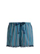 Matchesfashion.com Figue - Maja Striped Pompom Hem Shorts - Womens - Blue Stripe