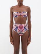 Zimmermann - Laurel Ruched Floral-print Bikini Top - Womens - Navy Pink