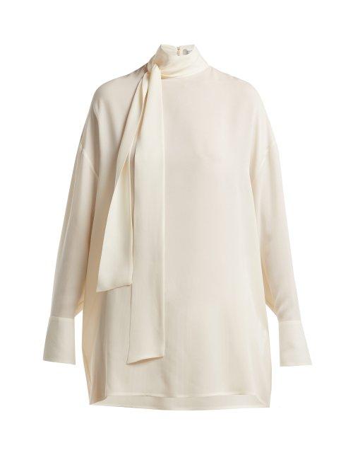 Matchesfashion.com Valentino - Silk Georgette Tie Neck Blouse - Womens - Ivory