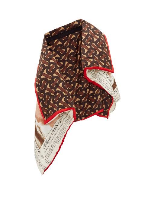 Matchesfashion.com Burberry - Tb Monogram And Poem Print Padded Silk Scarf - Womens - Brown