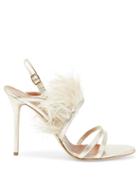 Matchesfashion.com Malone Souliers - Sonia Feather-trimmed Metallic-leather Sandals - Womens - Silver