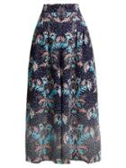 Matchesfashion.com Peter Pilotto - Floral Print Cloqu Culottes - Womens - Navy Multi