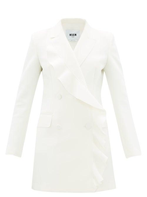 Matchesfashion.com Msgm - Double-breasted Ruffled Crepe Dress - Womens - Ivory