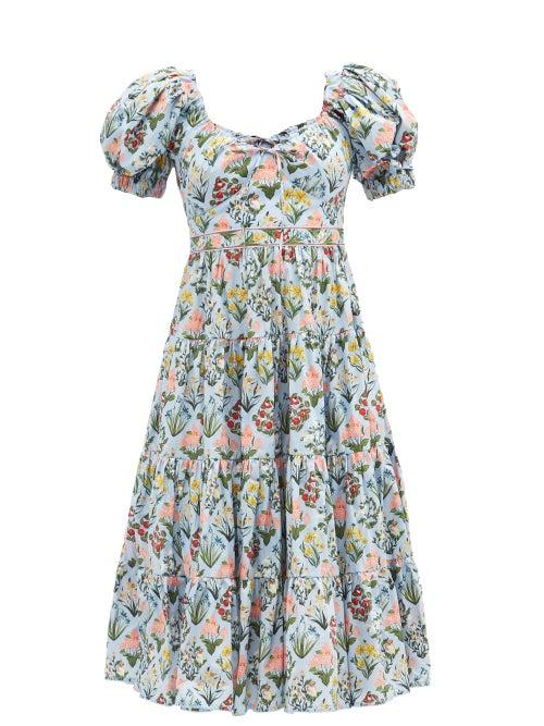 Agua By Agua Bendita - Palmera Magdalena-print Cotton Midi Dress - Womens - Blue Multi