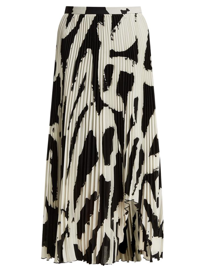 Proenza Schouler Graphic-print Cut-out Hem Pleated-crepe Midi Skirt