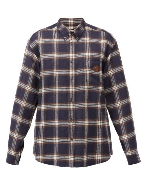 Matchesfashion.com Gucci - Logo-patch Checked Wool-flannel Shirt - Mens - Blue