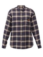 Matchesfashion.com Gucci - Logo-patch Checked Wool-flannel Shirt - Mens - Blue