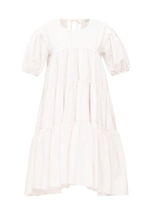Matchesfashion.com Cecilie Bahnsen - Esme Tie-back Tiered Cotton Dress - Womens - Light Pink