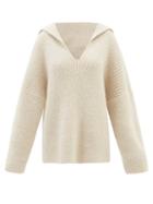 Lauren Manoogian - Sailor-collar V-neck Ribbed Sweater - Womens - Light Grey