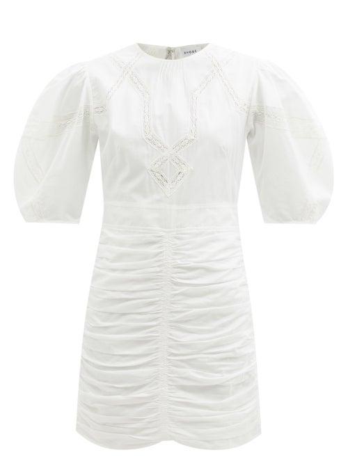 Matchesfashion.com Rhode - Austin Lace-panel Cotton-poplin Mini Dress - Womens - White