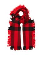 Burberry Fringed Checked Wool Scarf