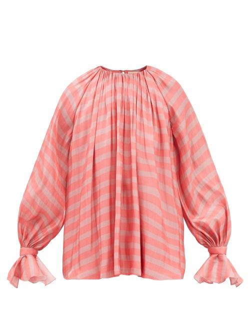 Roksanda - Pia Gathered Stripe-print Crepe Top - Womens - Light Pink
