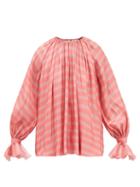 Roksanda - Pia Gathered Stripe-print Crepe Top - Womens - Light Pink