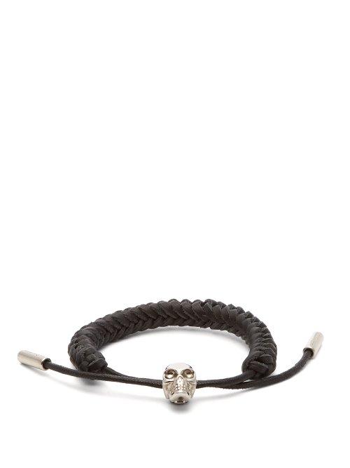 Matchesfashion.com Alexander Mcqueen - Braided Leather Skull Bracelet - Mens - Black