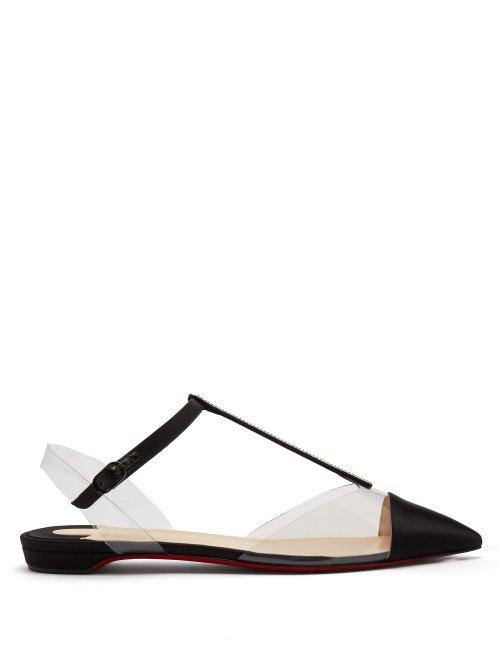 Matchesfashion.com Christian Louboutin - Nosy Crystal Embellished Satin Flats - Womens - Black