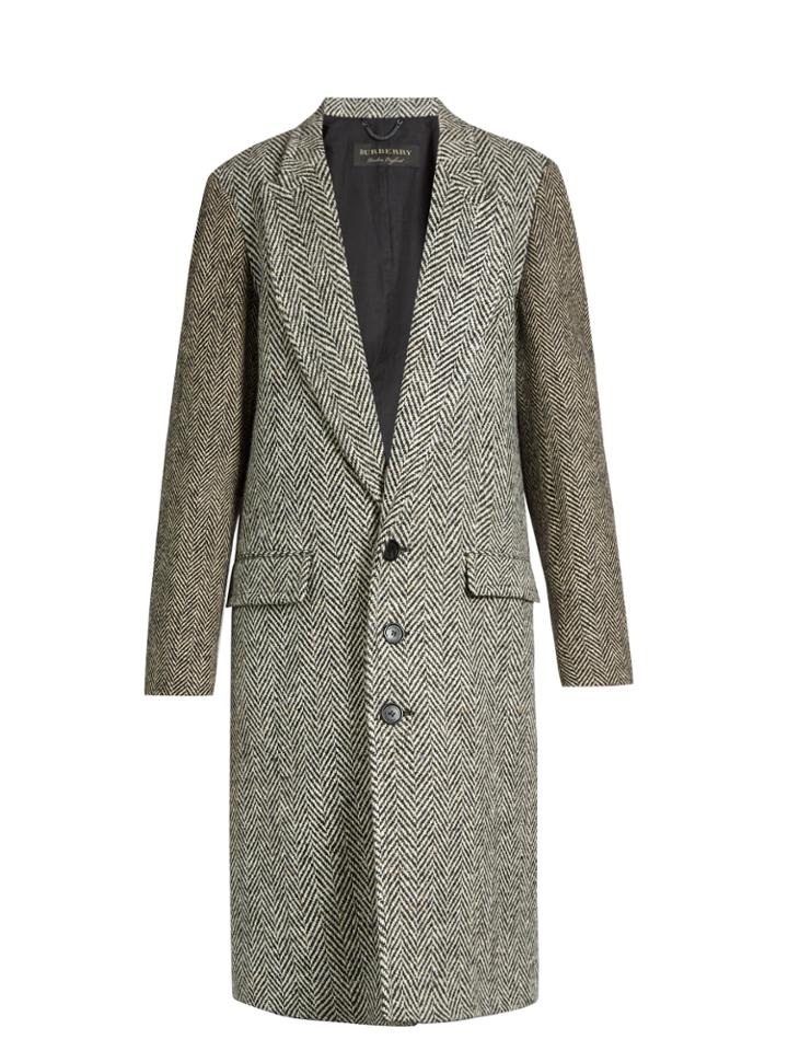 Burberry Peak-lapel Herringbone-tweed Coat