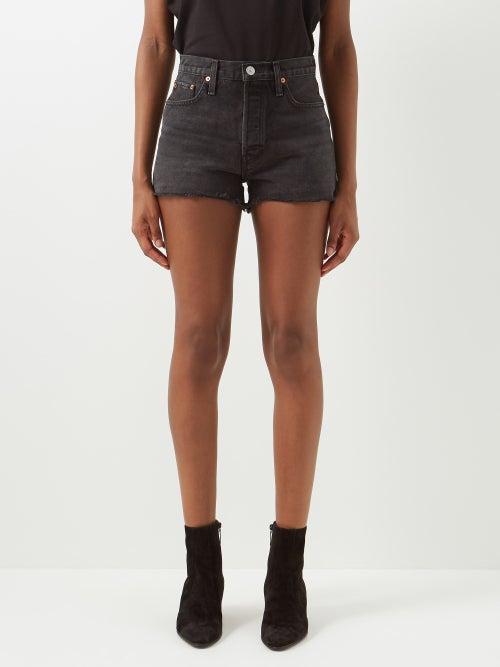 Re/done - 70s High Rise Cut-off Denim Shorts - Womens - Black