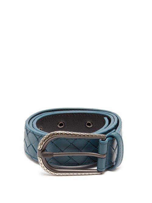 Matchesfashion.com Bottega Veneta - Intrecciato Leather Belt - Womens - Navy