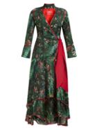 Matchesfashion.com F.r.s - For Restless Sleepers - Hidros Floral Print Satin Wrap Midi Dress - Womens - Green Multi