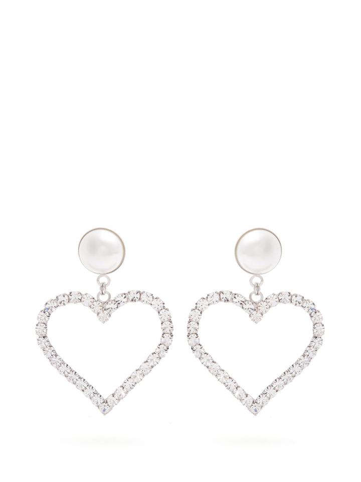 Alessandra Rich Crystal-embellished Heart-drop Earrings