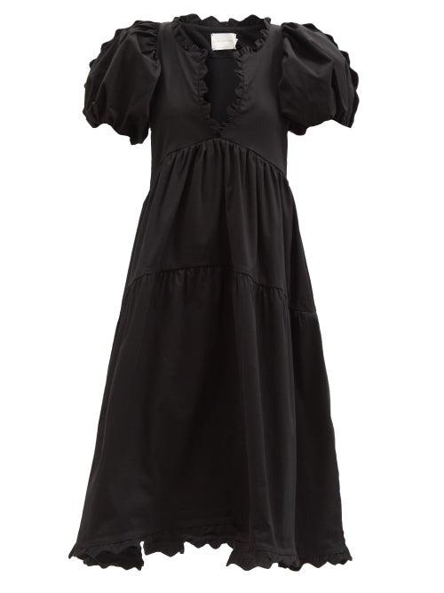 Kika Vargas - Leana Puff-sleeve Cotton-blend Dress - Womens - Black