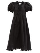 Kika Vargas - Leana Puff-sleeve Cotton-blend Dress - Womens - Black