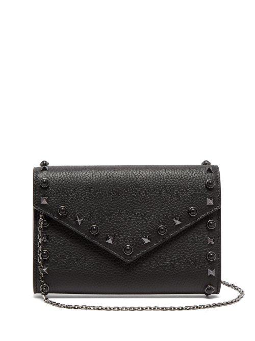 Matchesfashion.com Valentino - Rolling Rockstud Grained Leather Clutch - Womens - Black