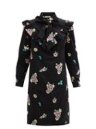 Matchesfashion.com Batsheva - Floral-embroidered Cotton-corduroy Dress - Womens - Black Multi