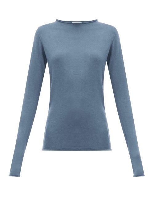 Matchesfashion.com Raey - Sheer Raw Edge Crew Neck Cashmere Sweater - Womens - Blue